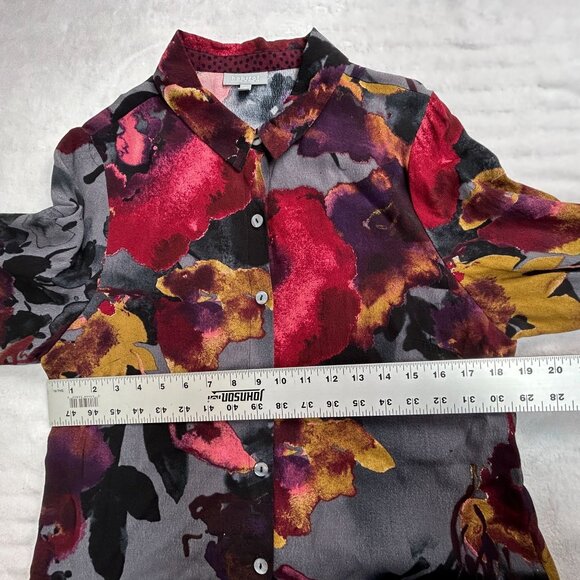 Habitat Womens Abstract Floral Button Down Tunic Top Medium Art To Wear Red Gray - Picture 7 of 8